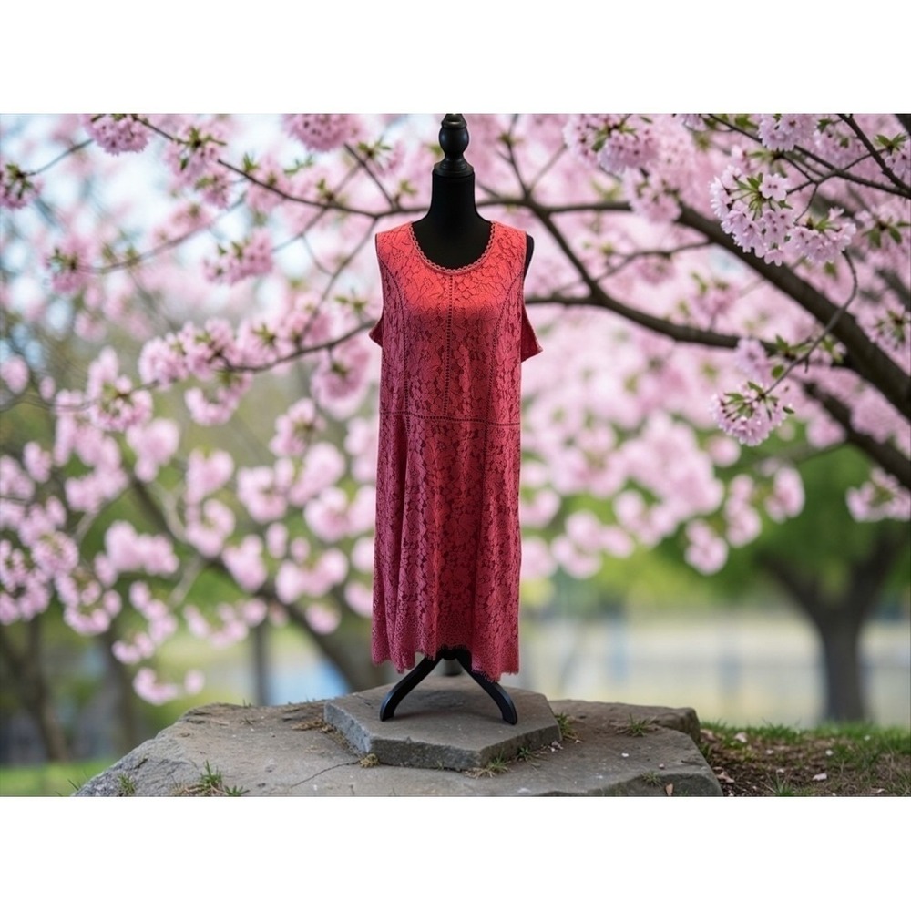 Isaac Mizrahi Live Womens XL Petite Dusty Rose Pink Floral Lace Sleeveless Hi-Lo